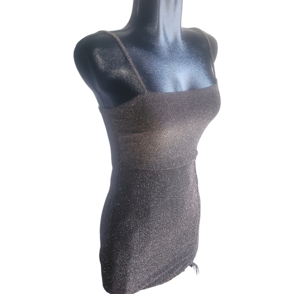 Eclipse Gold/black Shimmery Spaghetti Strap Mini Dress Sz.XS - Picture 3 of 6